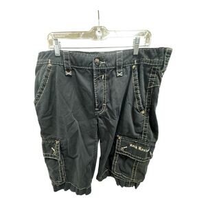 Rock Revival Classic Shorts Denim Jorts Men's 36 Black Embroidered Raw Hem Y2K